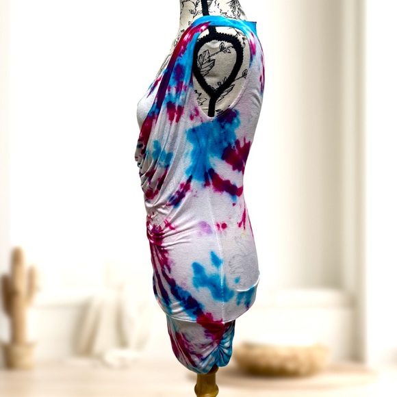 Tie dye white cowl neck mini dress size: small - Picture 5 of 6